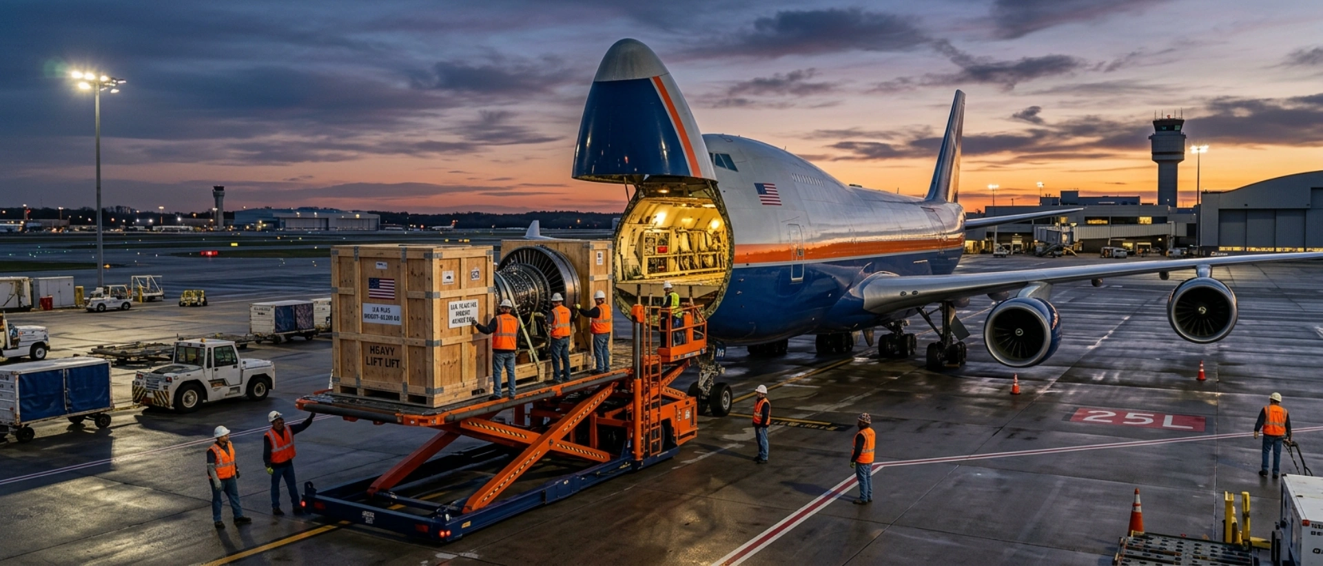 Professional air freight services for shipping heavy machinery and oil and gas equipment via cargo aircraft.