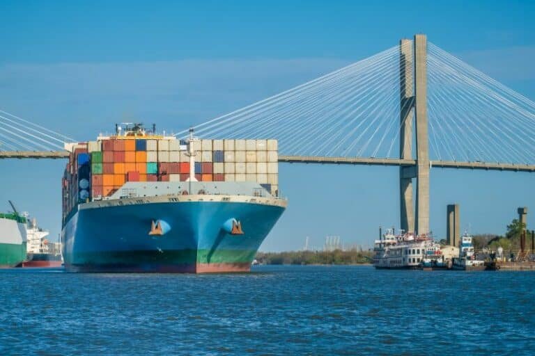 Container ships pass under the Talmadge Memorial Bridge in Savan