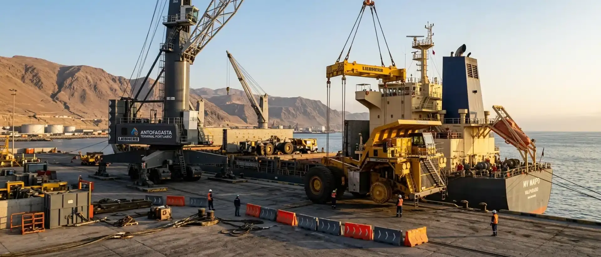 Heavy equipment shipping services for mining machinery and breakbulk cargo from the US to Chile ports including San Antonio and Antofagasta.