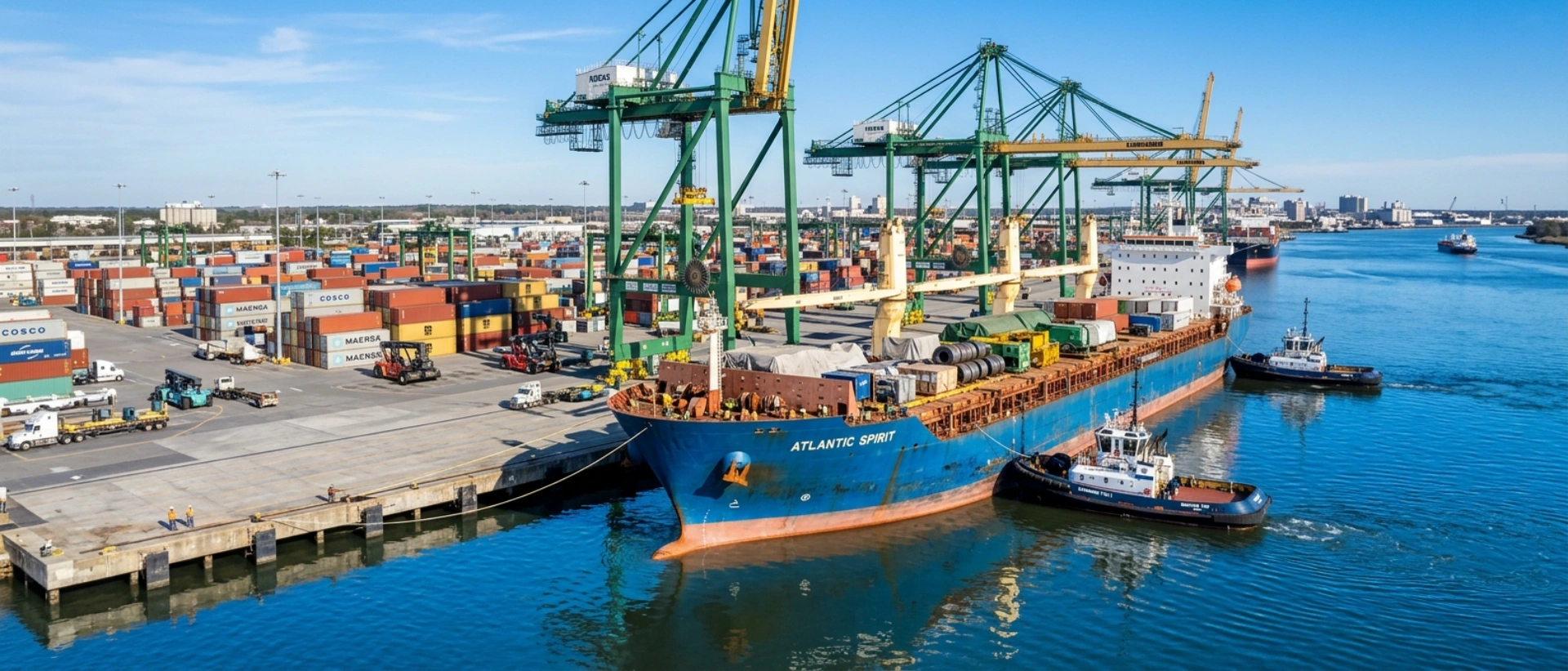 A Massive Break Bulk Cargo Ship Docking At The Port Of Savannah Terminal, Demonstrating Efficient Shipping Operations At The Premier East Coast Logistics Gateway.