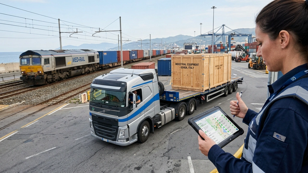 Intermodal Transport Logistics Featuring Coordinated Truck And Rail Freight Services For Seamless Supply Chain Management.