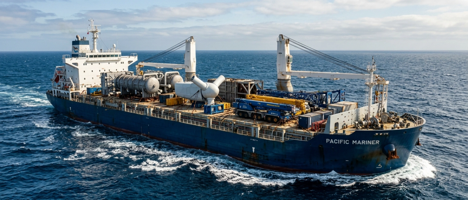 Multipurpose Cargo Vessel Transporting Heavy Industrial Machinery And Oversized Project Cargo Across The Ocean For International B2B Logistics.
