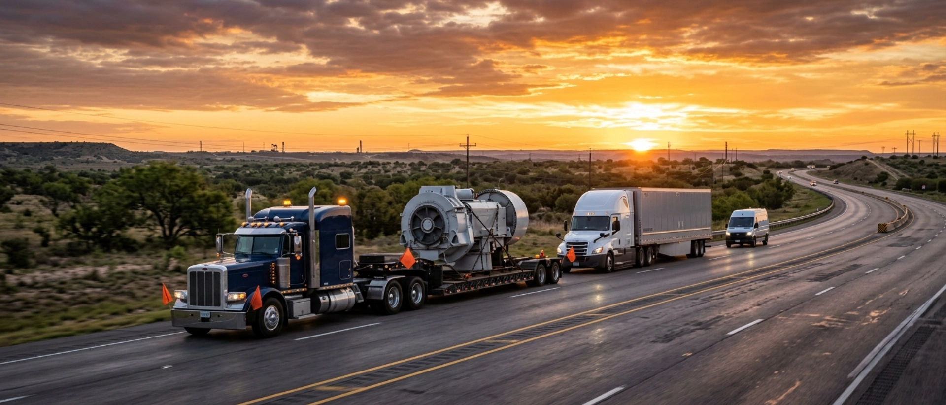 Diverse Convoy Of Freight Trucks And Specialized Heavy-Duty Semi-Trucks Providing Reliable Truck Transportation For Industrial Cargo, Managed By Texas International Freight.