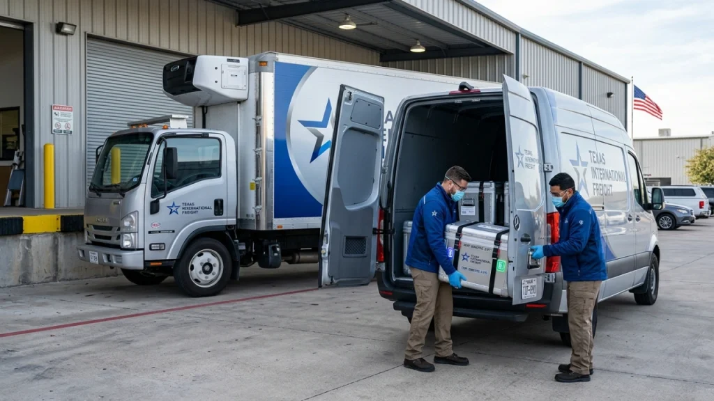 Texas International Freight Provides Reliable Truck Transportation For Sensitive Cargo, Featuring Specialized Refrigerated Box Trucks And Expedited Sprinter Vans For Medical Supply Logistics.