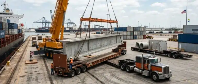Professional Logistics And International Shipping Services For Heavy Precast Concrete Units And Bridge Beams At The Port Of Houston.