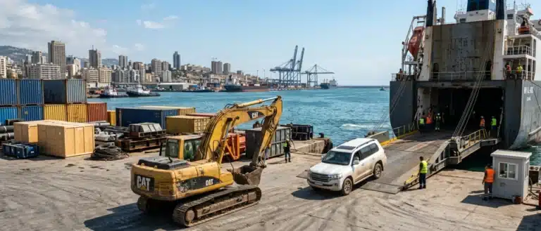 Freight forwarding services for shipping heavy equipment, construction machinery, and vehicles from Houston, Texas to the Port of Beirut, Lebanon.