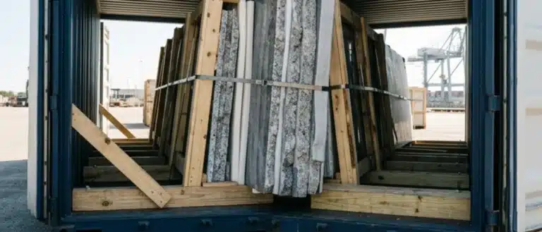 Professional Freight Forwarding And Secure Crating For Shipping Heavy Granite, Marble, And Quartz Slabs Internationally From Houston.