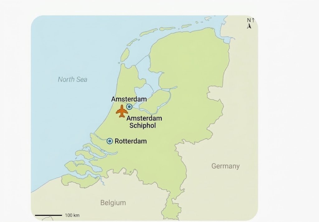 Map Of The Netherlands Showing The Ports Of Rotterdam And Amsterdam And Amsterdam Schiphol Airport