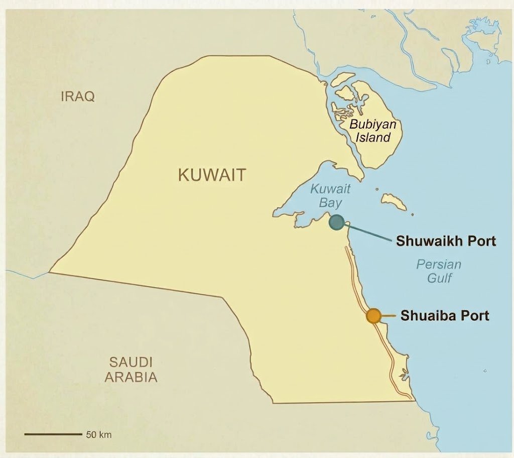 Map Of Kuwait Showing Shuwaikh Port And Shuaiba Port