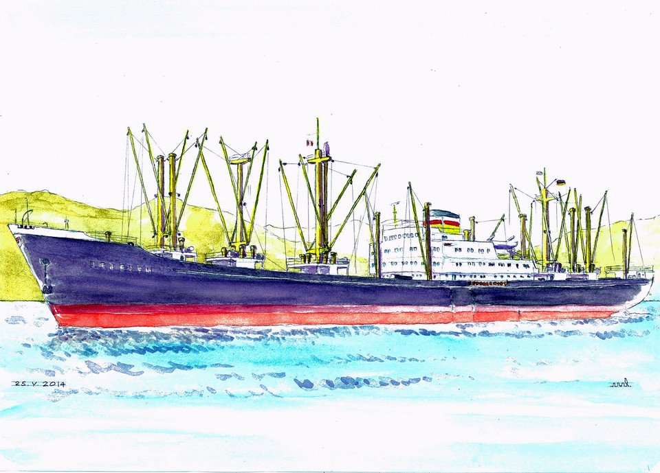 Hapag Cargo Ship Dresden At Sea Off The West Coast Of Canada, Near Vancouver In 1965