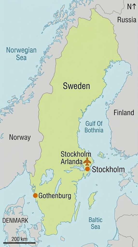 Map Of Sweden Showing The Ports Of Gothenburg And Stockholm And Stockholm Arlanda Airport