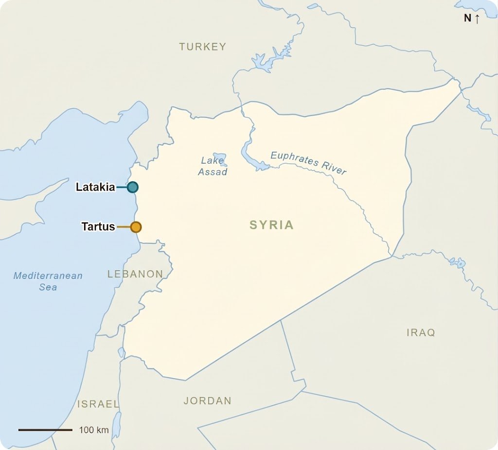 Map Of Syria Showing The Mediterranean Ports Of Latakia And Tartus