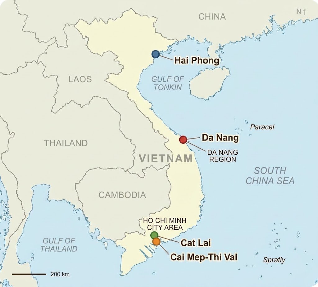 Map Of Vietnam Showing The Ports Of Hai Phong, Da Nang, Cat Lai And Cai Mep-Thi Vai